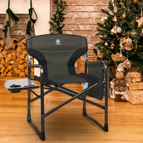 Ever Advanced Dark Green Aluminum Camping Chair 350 lb Capacity, Foldable with Side Table