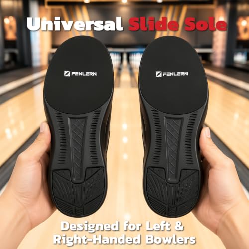 Men's Bowling Shoes Microfiber Lace-Up with Dual Sliding Soles - Black, Size 9