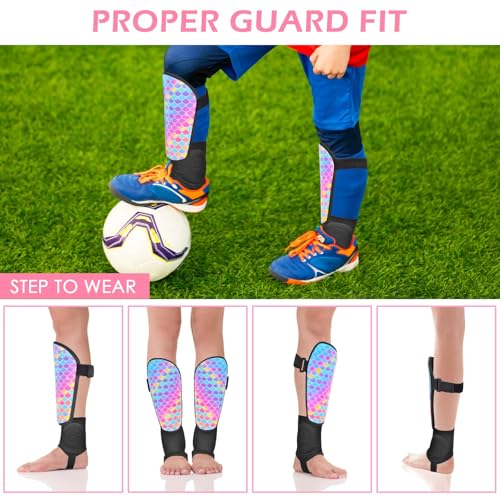 Kids Soccer Shin Guards Small Rainbow Mermaid 2-7 Years with Ankle & Leg Protection