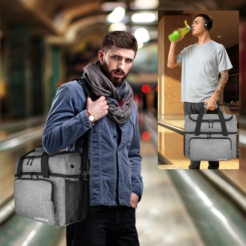 Double Bowling Ball Carrier Bag with Padded Holder & Shoe Compartment - Grey