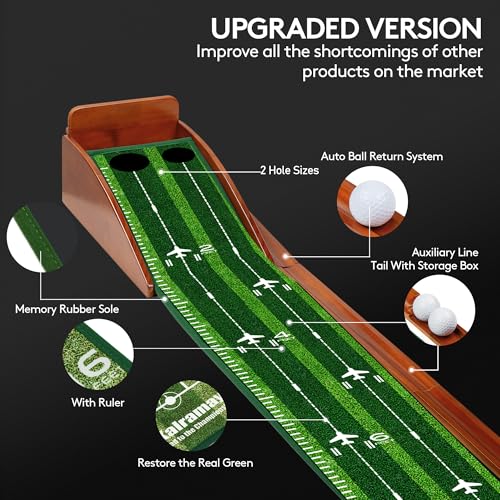 Kalramay Indoor Golf Putting Green Mat - Brown & Green, Automatic Ball Return, Real Green Speed, Easy Assembly, Perfect for Office & Home Practice