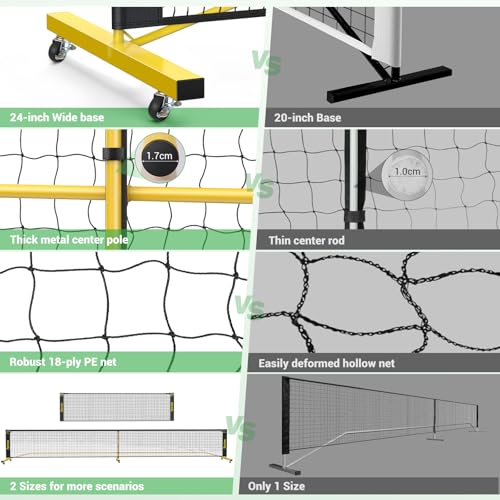 TYRSEN Wooden Pickleball Paddles & Set with 11ft & 22ft Portable Net, Wheels, Balls & Carry Bag