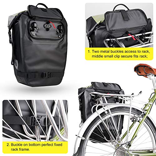 HUNTVP 27L Waterproof Bicycle Pannier Bag Backpack with Shoulder Strap - Black