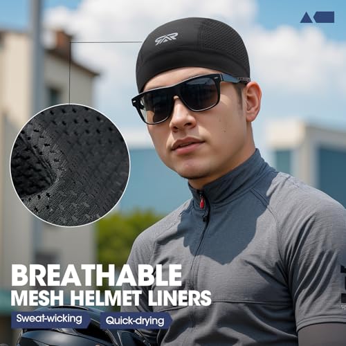 Breathable Skull Cap Mesh Helmet Liner for Men Women - Black+Black
