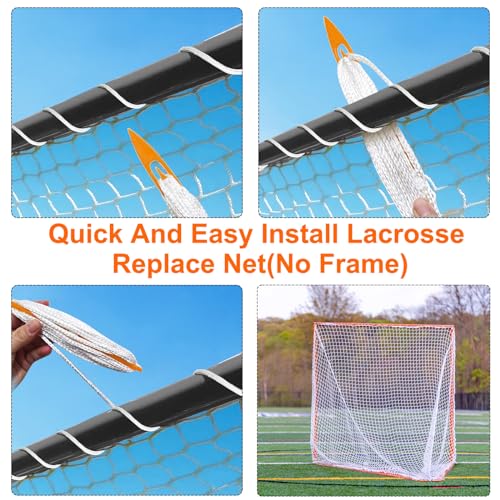 6mm Lacrosse Net Replacement for 6x6x7ft Goals with Installation Aid & Lacing Ropes