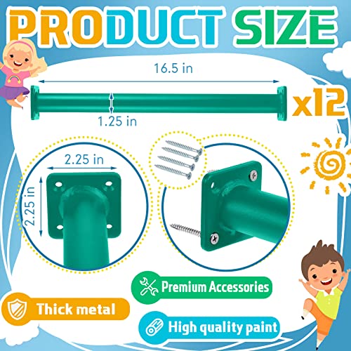 Green Steel Monkey Bars for Playground Set - 16.5 Inch Kids Climbing Rungs (12 Pack)