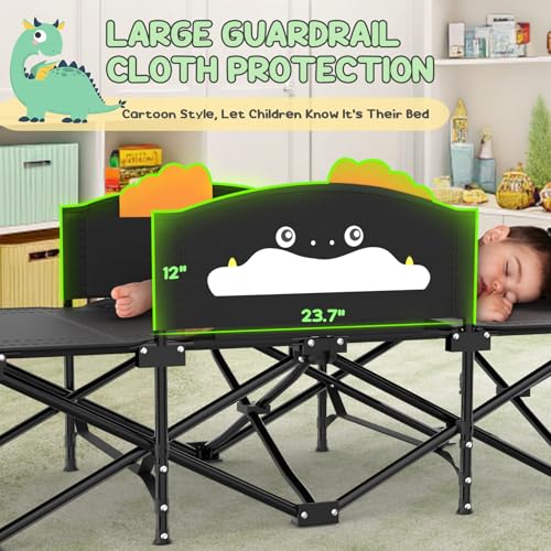Slendor Black Toddler Folding Travel Cot with Cartoon Handrail & Glow Blanket