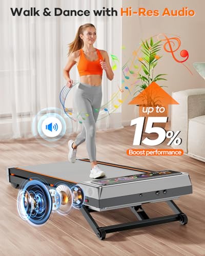 Trisomy Silver Auto Incline Under Desk Treadmill 15% 12-Level, Bluetooth & RGB Screen