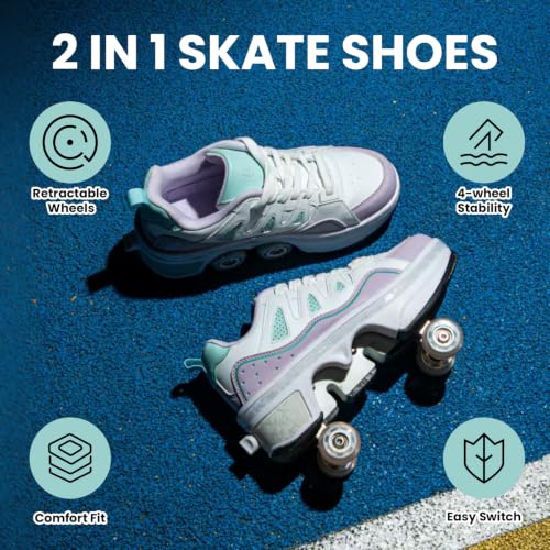 Rosrabit 2-in-1 Unisex Retractable Roller Skate Shoes - Purple, 4.5