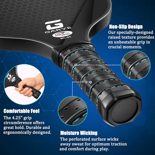 Pro Honeycomb Pickleball Paddles Set of 4 - USAPA Approved, Carbon Fiber, Lightweight Rackets, Includes 6 Balls & Bag