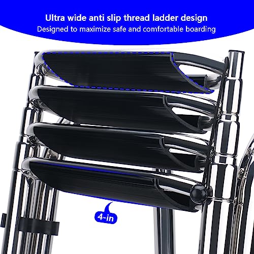 Heavy Duty Folding Boat Ladder Stainless Steel 4 Steps for Pontoon & Marine Use