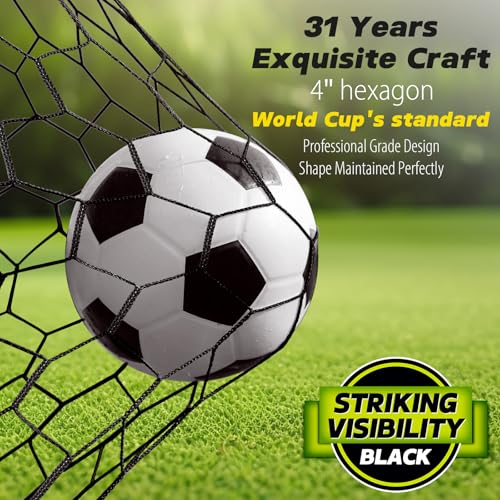 DDVLG Black 24x8FT Soccer Goal Replacement Net - 4mm Nylon, All-Weather, Heavy Duty, 8' Depth, Model: Regular