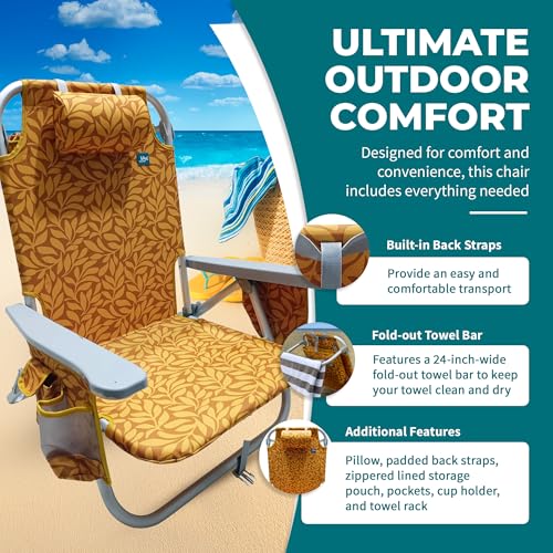 Bliss Hammocks Folding Backpack Beach Chair Recliner with Cooler - Amber Leaf Variant