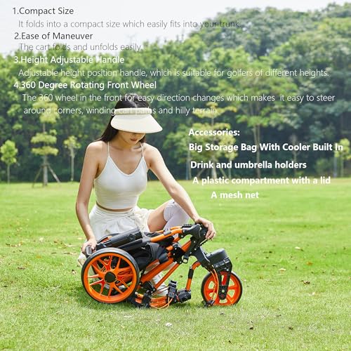 FLAGTAG Black 3-Wheel Golf Push Cart with Foldable Design & Swivel Front Wheel