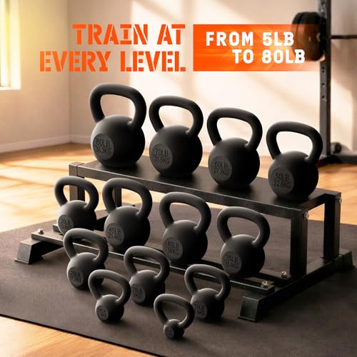 Yes4All Cast Iron Kettlebell 60 lbs Black - Solid One-Piece Design for Strength Training