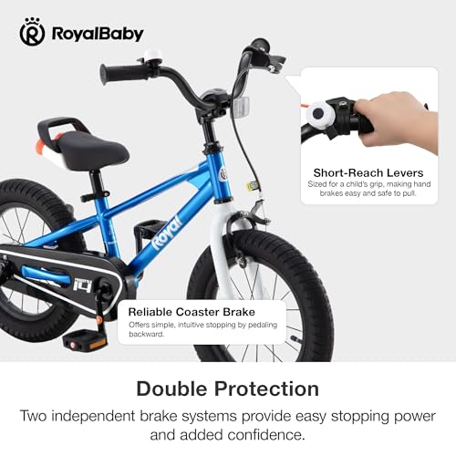 RoyalBaby Freestyle Kids Bike 16 Inch - Blue BMX Bike for Boys & Girls Ages 3-10