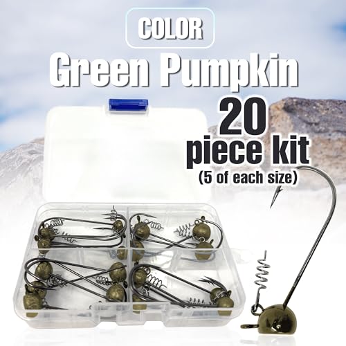 Reaction Tackle Stand-Up Shaky Head Jigs for Bass Fishing - Green Pumpkin / 1/8 Oz - 5 Pack