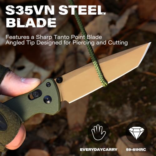RBLACK 3.3" Olive Green Tanto EDC Folding Knife with S35VN Blade & G10 Handle