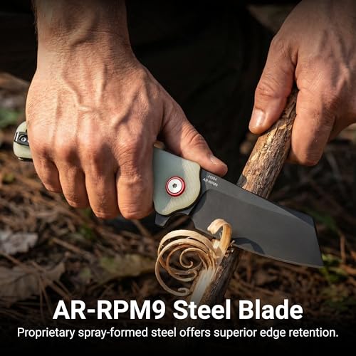 CJRB Crag Folding Pocket Knife - Glow in the Dark G10 Handle, 3.43" AR-RPM9 Blade, EDC Survival Knife for Camping & Hiking