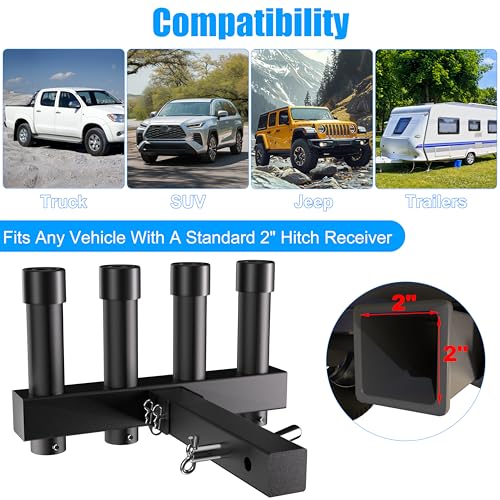 Rumoid Adjustable Hitch Fishing Rod Holder for 2-Inch Receiver, 4 Rod Capacity