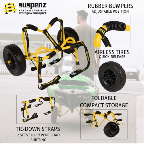 Kayak Canoe Transport Trailer - Heavy Duty Trolley with Airless Wheels, Straps, 150 lbs Capacity