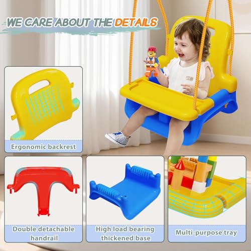 Yellow Toddler Swing with Tray - 4-in-1 Outdoor Indoor Baby Swing