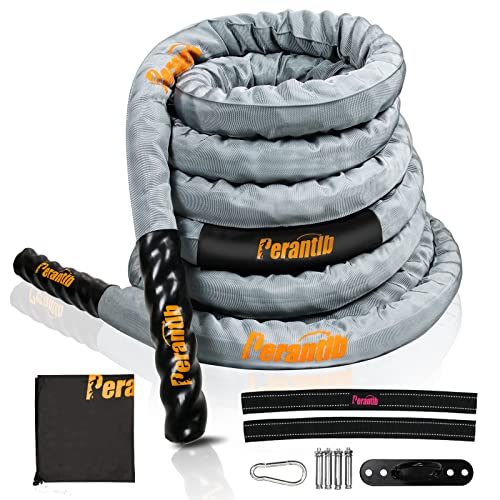 Perantlb 1.5-inch x 50 ft Battle Rope with Cloth Sleeve - Heavy-Duty Fitness Equipment