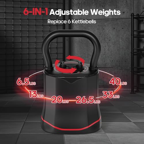 HXD-ERGO Black 6.5-40 lbs Adjustable Kettlebell 6-in-1 Space-Saving Workout Equipment