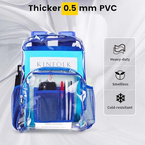 Heavy Duty Clear PVC Backpack for College & Work - Blue, Large Capacity