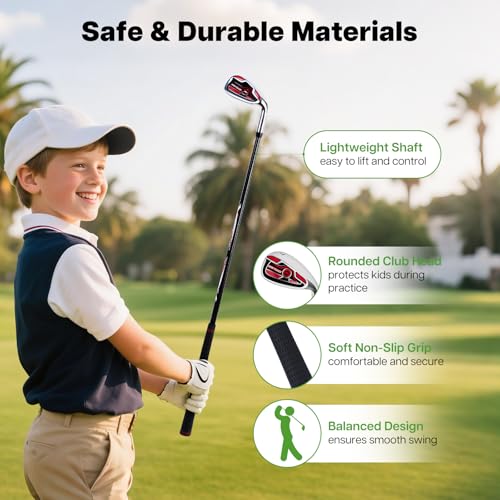 Kids Golf Clubs Set for Ages 6-8 - Red Stand Bag, 5 Clubs, Right Handed