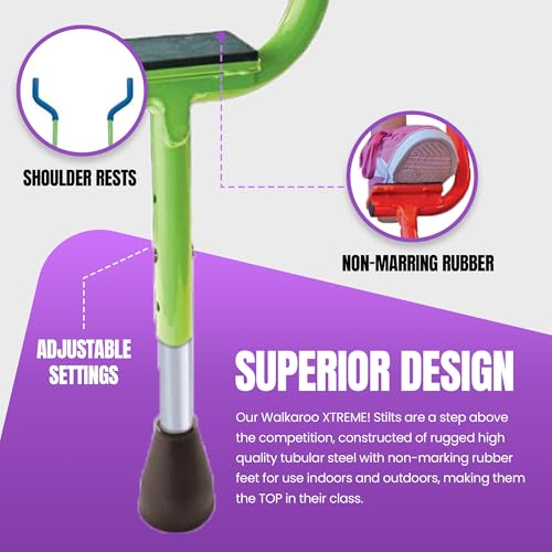 Geospace Adjustable Steel Stilts for Kids & Adults - Green, Height Up to 17 Inches