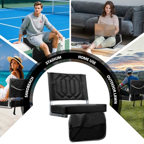 SAILARY 2 Pack Portable Folding Stadium Chairs with Back Support, Black