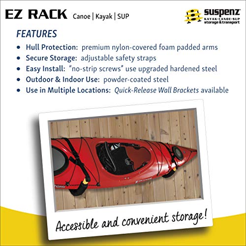 Suspenz EZ Kayak Rack - Yellow Wall Mount Canoe & Paddle Board Storage