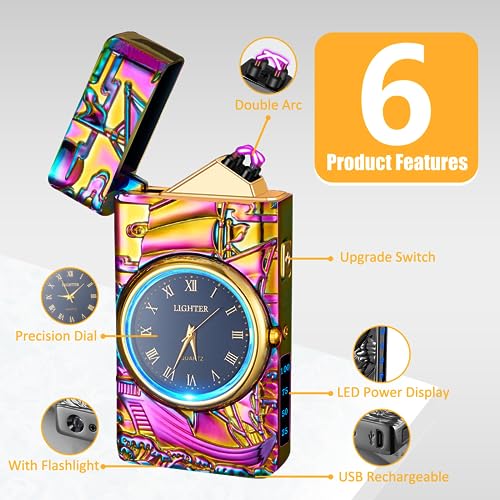 Electric Plasma Arc Lighter with Clock & Flashlight - Sailboat Multicolor