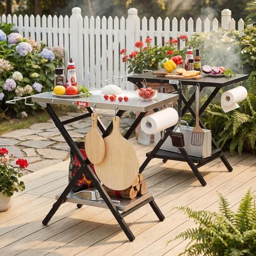 Feasto Folding Outdoor Grill Table - 30x24 Stainless Steel, Silver