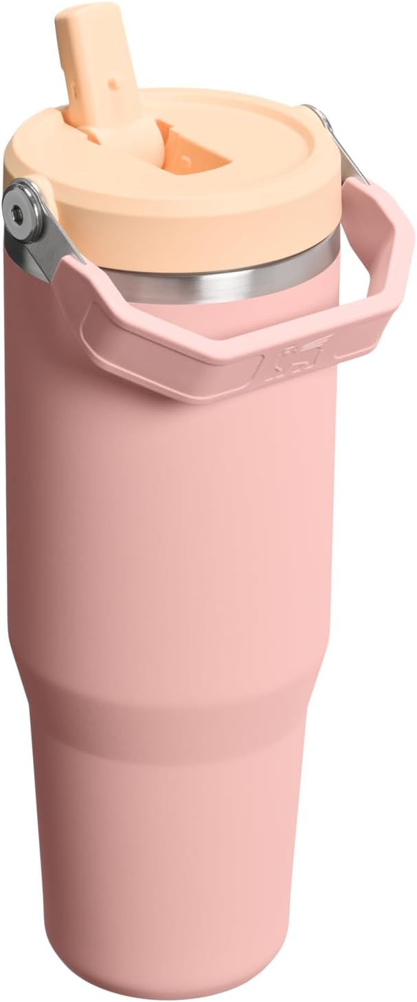 STANLEY IceFlow 2.0 Tumbler - 30 oz Insulated Water Bottle with Flip Straw & Handle | BPA-Free Peach Rose