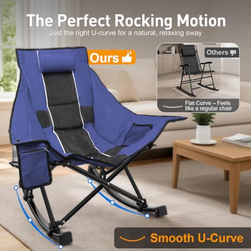 Blue Rocking Camping Chair 37 Inch Wide Large High Backfolding & Portable