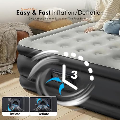 DIMAR GARDEN King Size Inflatable Air Mattress with Built-in Pump, 18.5" Blow Up Bed for Home