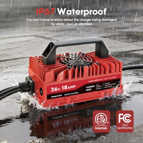 36V 18A Lead Acid Golf Cart Battery Charger for Club Car, EZGO & Yamaha - Waterproof & Portable with Trickling Mode
