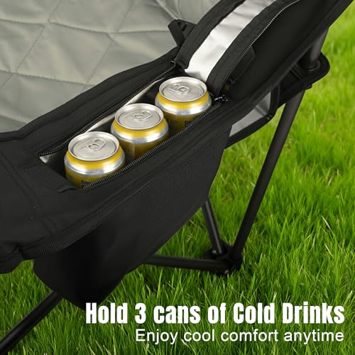 FUNYAKIT 2 Pack Oversized Padded Camping Chairs with Lumbar Support & Cooler Bag