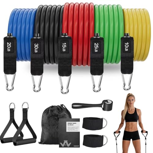 WHATAFIT Resistance Bands Set 10-100LB Colorful Stackable Exercise Bands with Handles