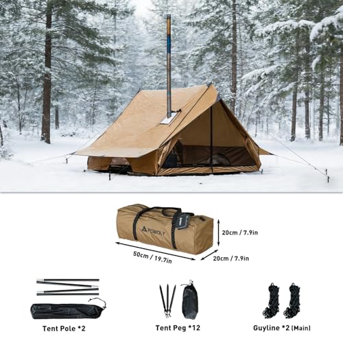 POMOLY Medium Camping Hot Tent Chalet 70 Series with Stove Jack & 2 Poles for 2-3 Persons