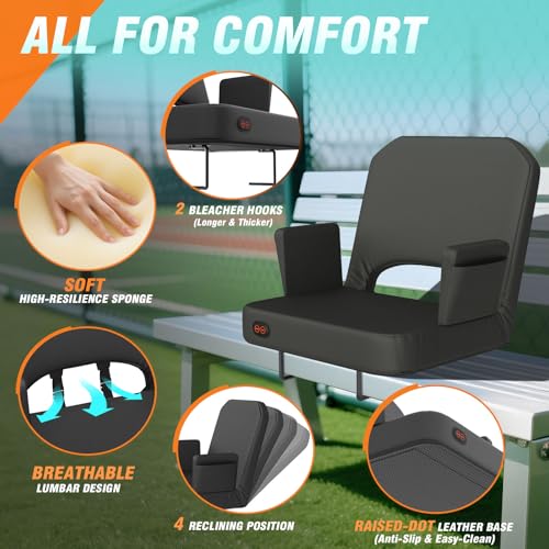 HOPERAN Heated Stadium Seat for Bleachers, Black, 2 Pack, Foldable Armrests
