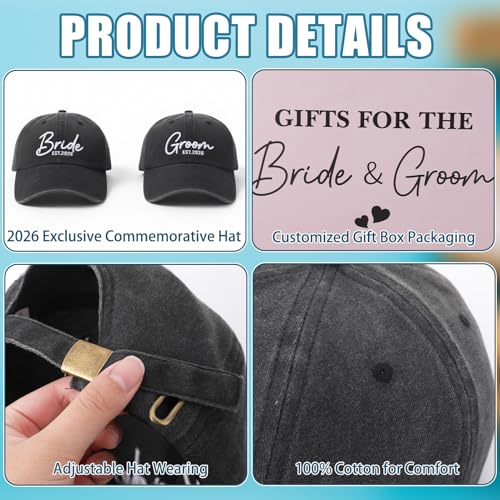 Bride and Groom Wedding Hats Black for Bridal Party Gifts