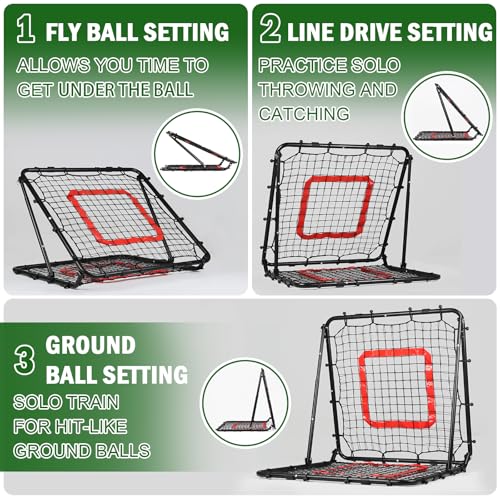 BaseGoal Dual-Sided Baseball Softball Rebounder Net 33.5x33.5 Inches, Black
