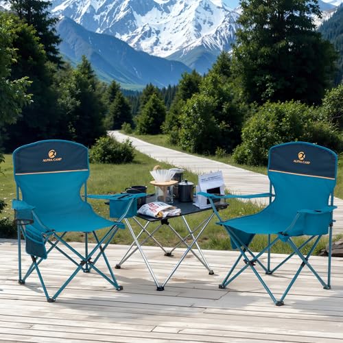 Let's Camp Blue Folding Camping Chair with Cooler Bag - 2 Pack