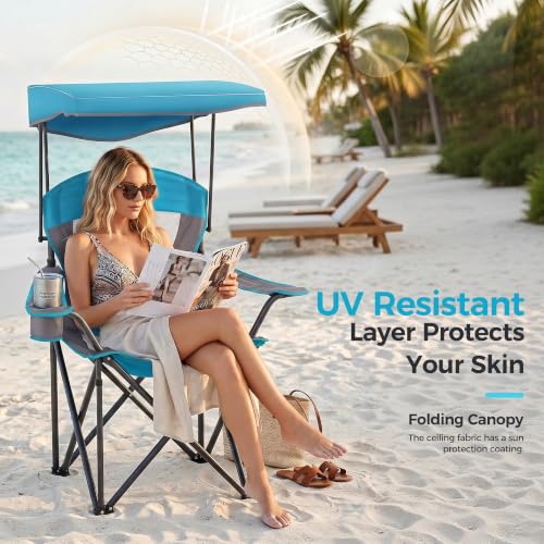 Alpha Camp Enamel Blue Heavy Duty Camping Chair with Adjustable Sunshade 2 Pack