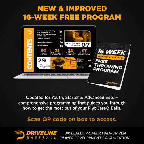 Driveline Baseball PlyoCare Balls Set of 6 Weighted Pitching Training Balls with 16-Week Program