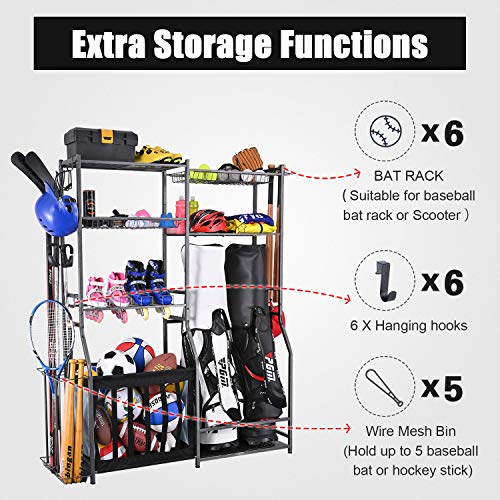 Sports Equipment Organizer with Golf Bag Storage and Accessories Rack