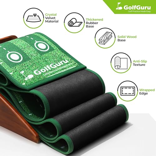 Golfguru Professional Dual-Hole Putting Green Mat with Mirror & Automatic Ball Return - 9.8FT Indoor & Outdoor Practice Mat